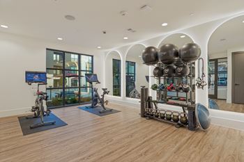 Yoga/spin area with peloton bikes